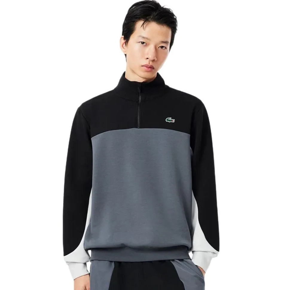 Мужская теннисная кофта Lacoste Sport Quarter Zip Colour Block - grey/black/grey