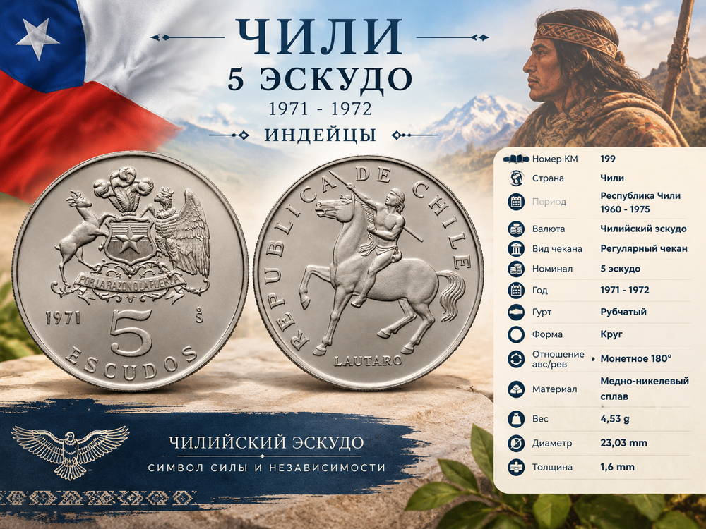 Чили 5 эскудо, 1971 Индейцы aUNC
