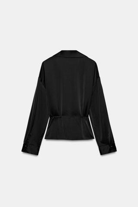 ZARA АТЛАСНАЯ РУБАШКА С РЕМНЕМ, ЧЕРНЫЙ