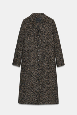 ZARA ДЛИННОЕ ПАЛЬТО С АНИМАЛИСТИЧЕСКИМ ПРИНТОМ — ZW COLLECTION, ЛЕОПАРДОВЫЙ/НЕЖНО-КОРИЧНЕВЫЙ