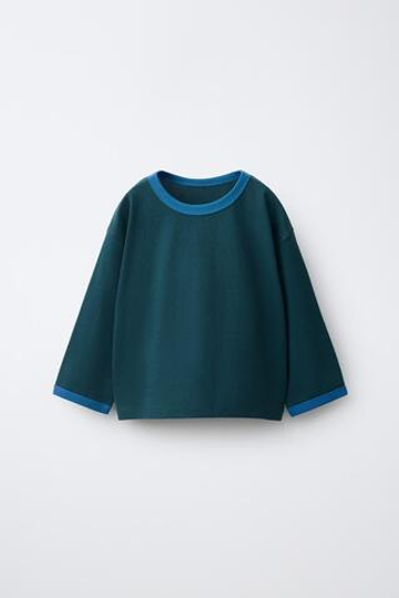 ZARA ФУТБОЛКА С КОНТРАСТНОЙ ОКАНТОВКОЙ, СИНИЙ