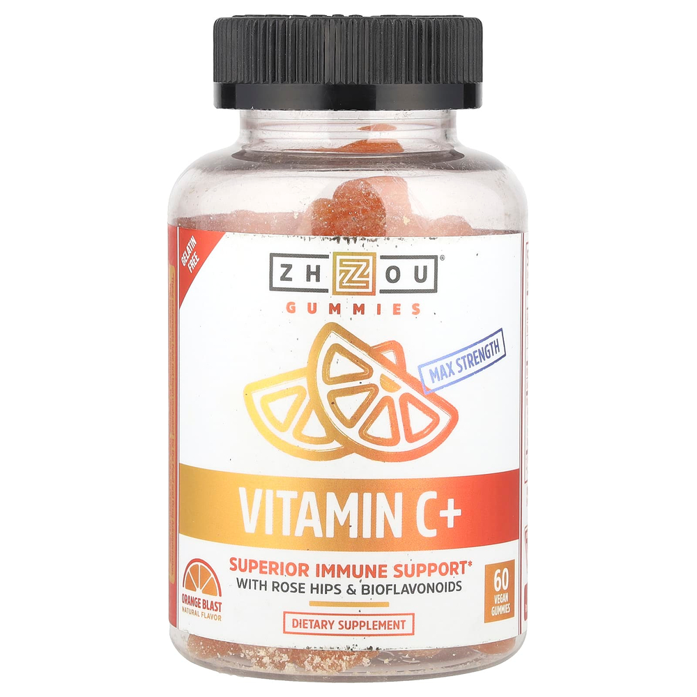 Zhou Nutrition, Витамин C +, апельсиновый вкус, 60 веганских жевательных таблеток