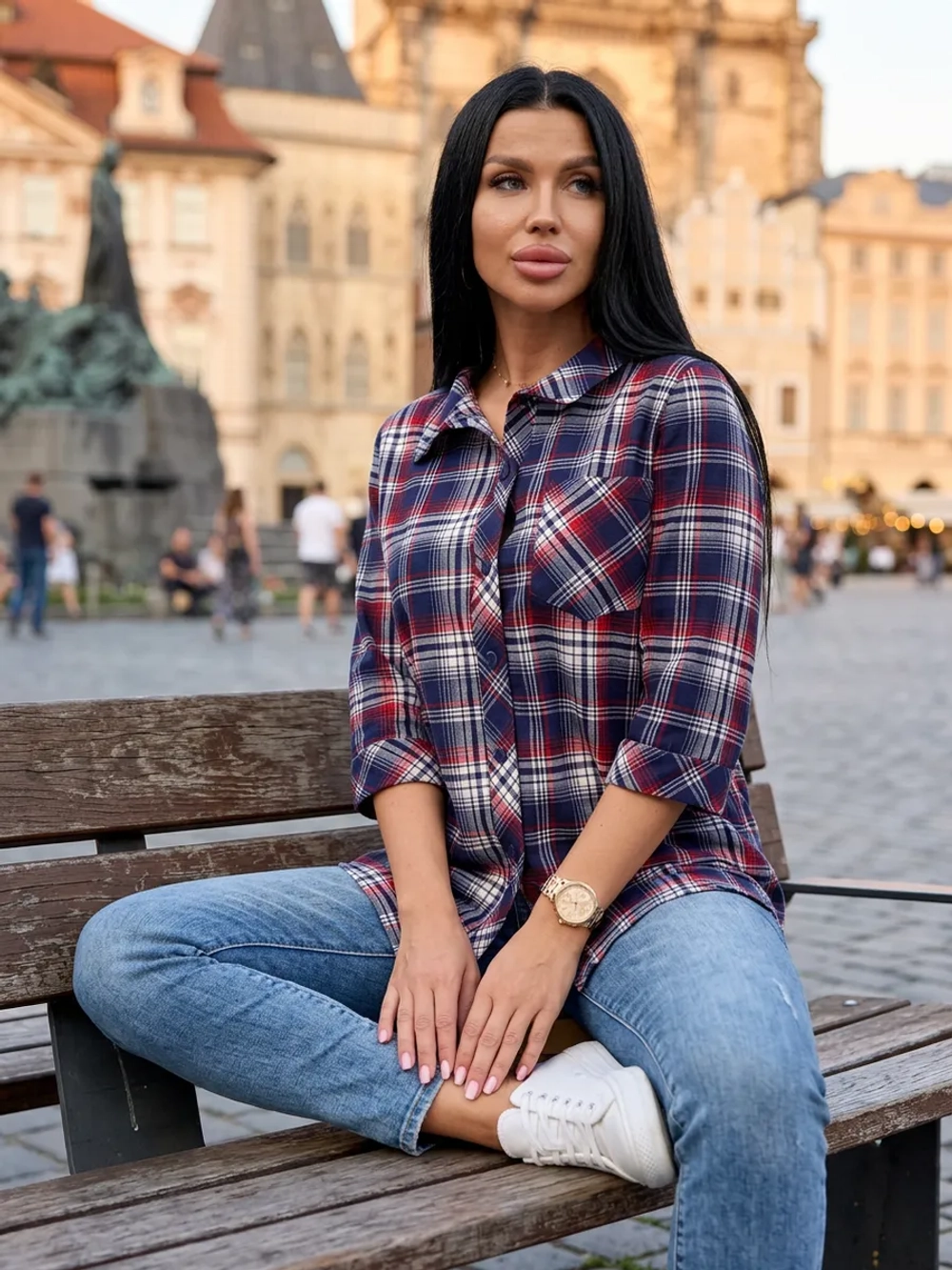 Рубашка в клетку хлопок удлиненная большие размеры