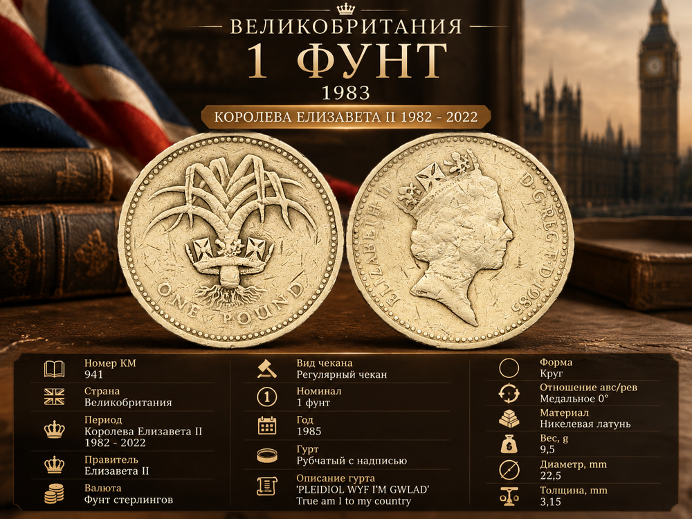 Великобритания 1 фунт, 1985 Лук-порей VF