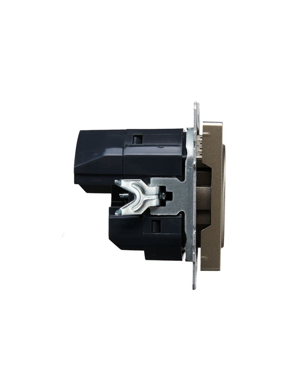 Розетка BRITE РЮш10-2-БрШ 16А с USB A+A 3.1А с заземл. защ. шторки механизм шампань IEK BR-R14-16-U21-D31-K37