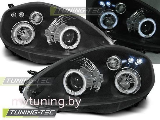 Передние фары Fiat Grande Punto angel eyes black