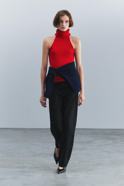 ZARA ТОП С ВЫСОКИМ ВОРОТНИКОМ, КРАСНЫЙ