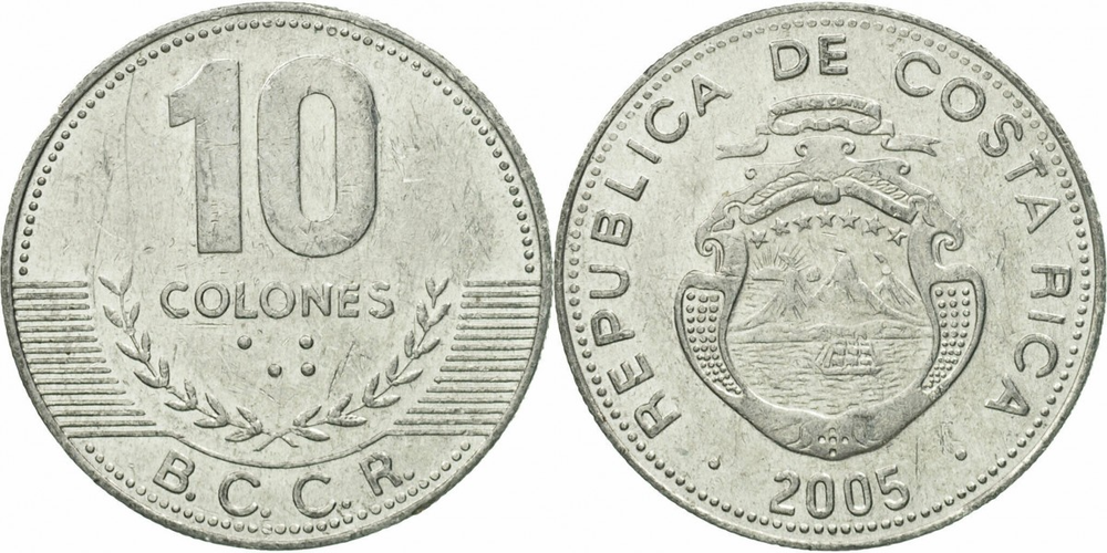 Коста-Рика 10 колонов, 2005 - 2008 Герб XF