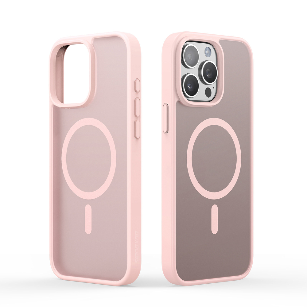 Прозрачный матовый чехол с рамками розового цвета (Light Pink) и с MagSafe от Dux Ducis для iPhone 15 Pro Max, серия Yind Series Case