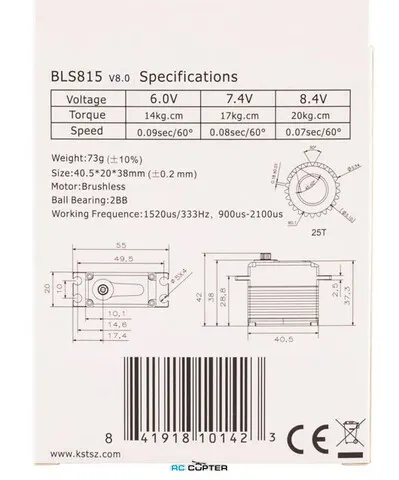 Сервопривод KST BLS815 HV (20 кг/см, 0.07 сек/60°, 73г)