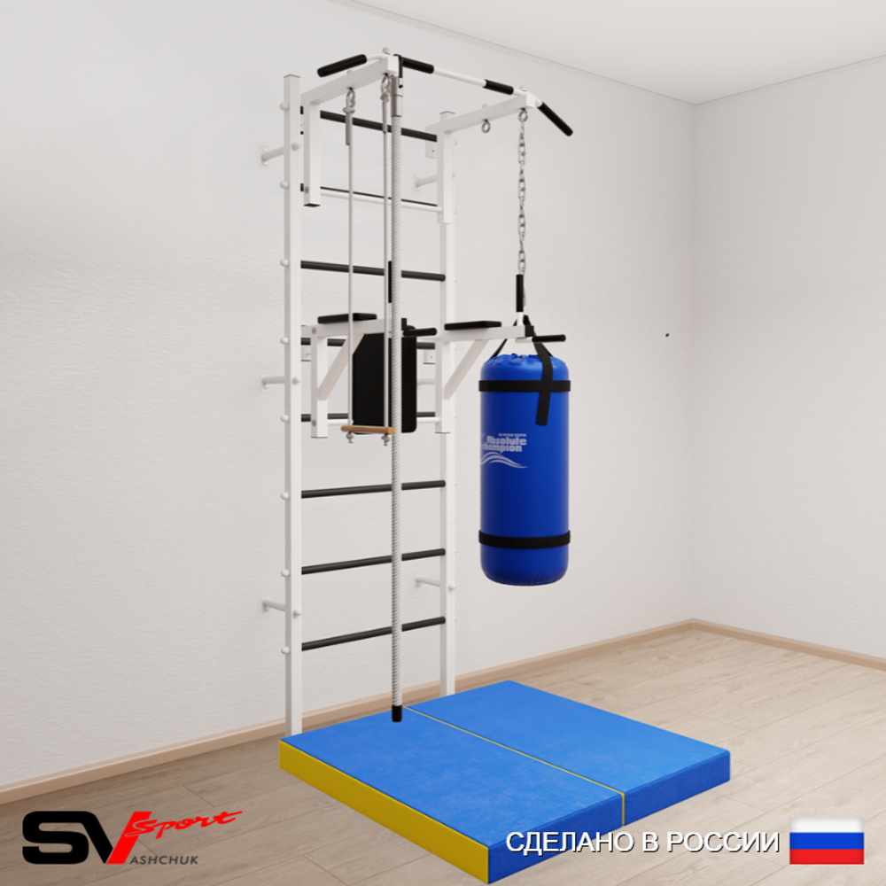 Шведская стенка Sv Sport усиленная 6767 (Турник стандарт/Брусья/Канат/Трапеция/Цепь/Мешок 30кг/Мат 1м)