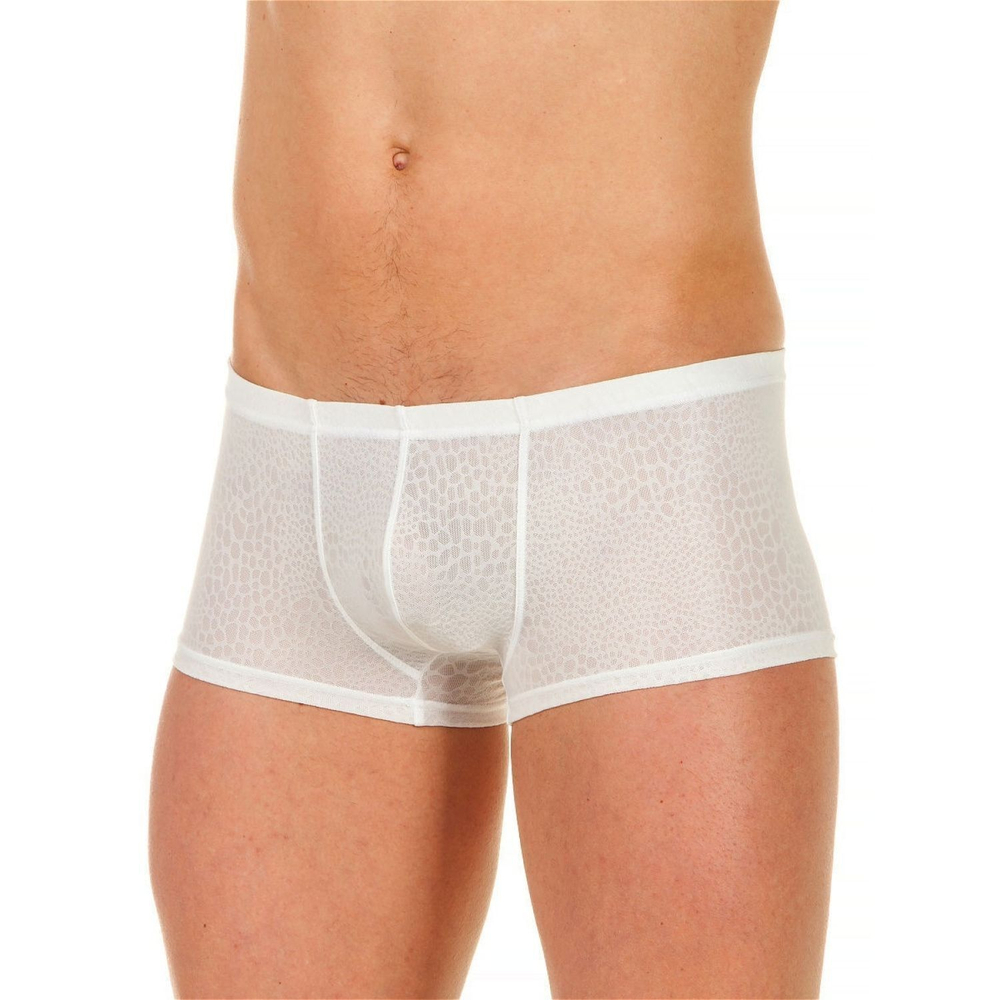 Мужские трусы-хипсы из ткани с текстурой змеиной чешуи Snake White Boxer (Размер: S) (Цвет: белый)