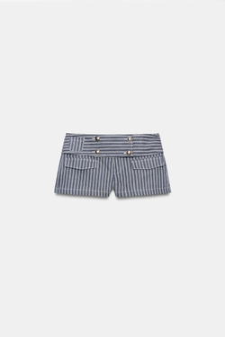 ZARA МИНИ-ШОРТЫ В ПОЛОСКУ С ПУГОВИЦАМИ, ТЕМНО-СИНИЙ/БЕЛЫЙ