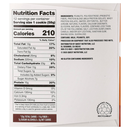 Quest Nutrition, Protein Cookie, арахисовая паста, 12 штук, 58 г (2,04 унции)