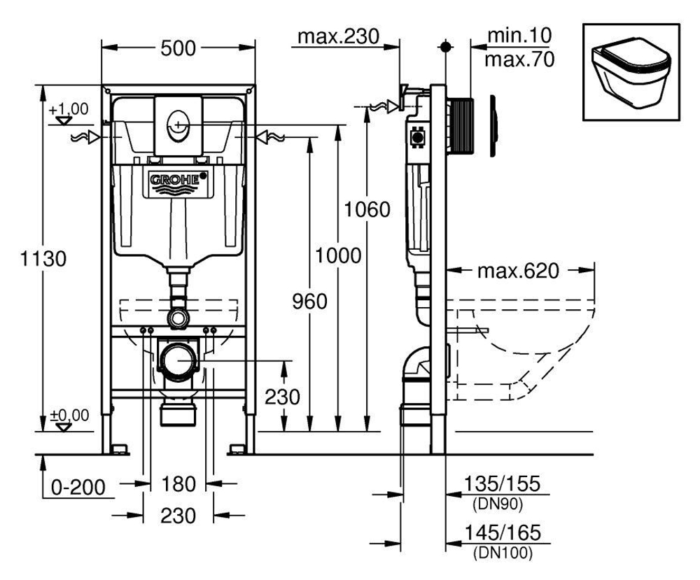 Инсталляция для подвесного унитаза Grohe Rapid SL 38721001 3 в 1 с кнопкой смыва