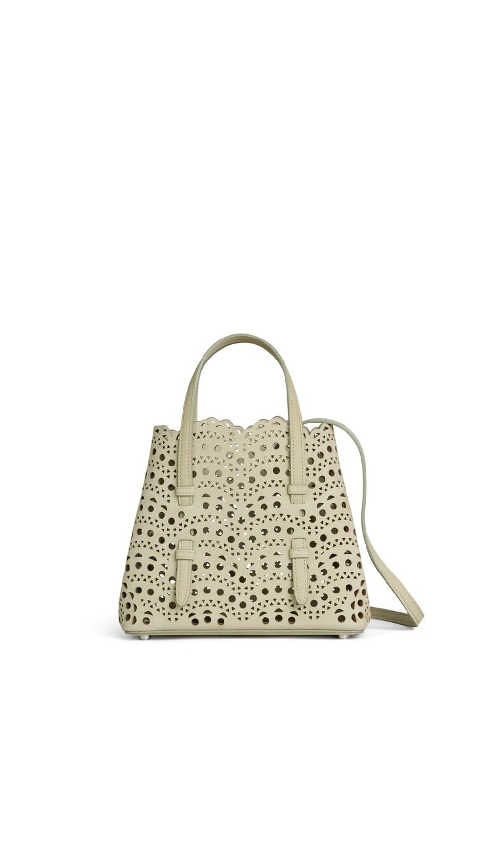 ALAÏA СУМКА MINA 20 ИЗ НУБУКА, МИНДАЛЬНО-ЗЕЛЕНЫЙ