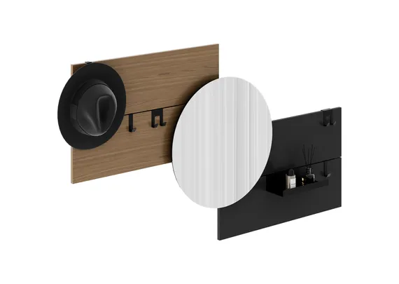 Вешалка Stripe M горизонтальная с зеркалом D 60 см (натуральный дуб, черный)