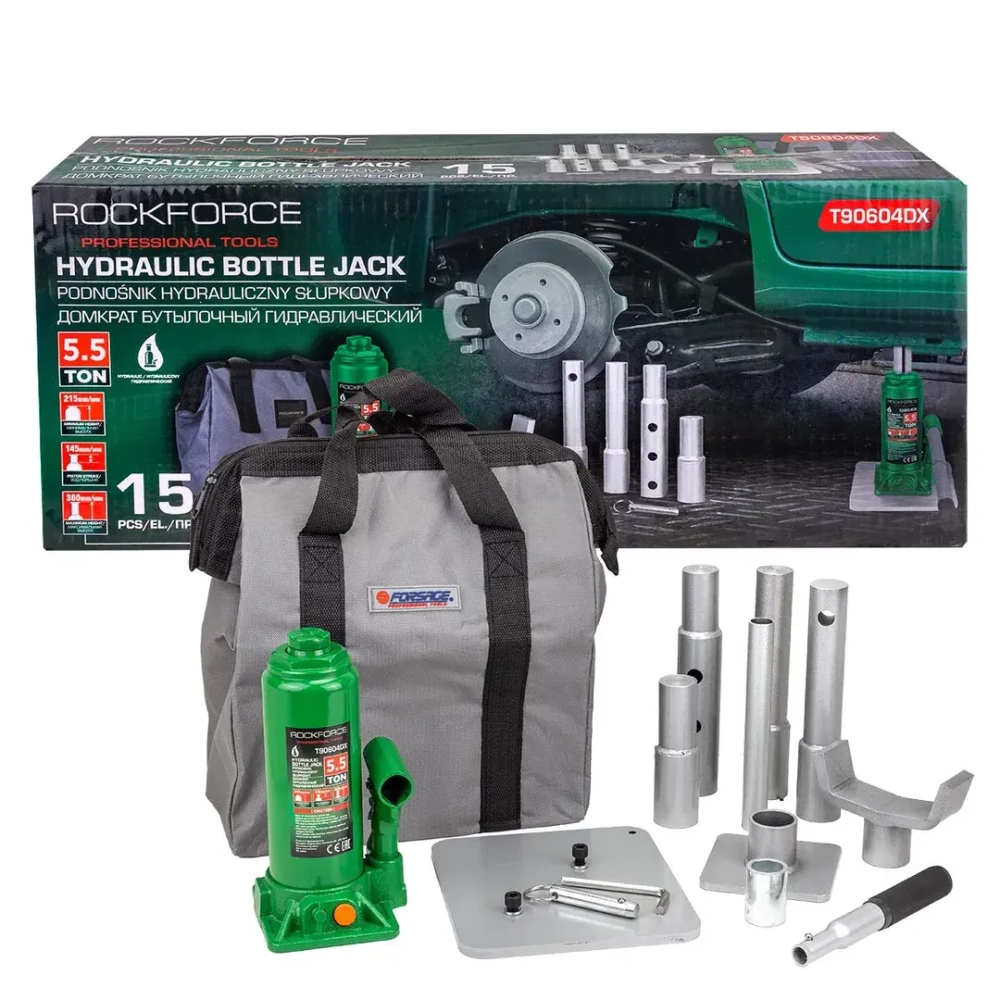 Домкрат бутылочный гидравлический 5,5т RockFORCE RF-T90604DX