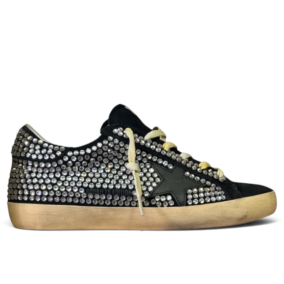Women's Golden Goose Superstar LTD with Swarovski Crystals and Black Leather Star