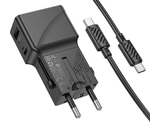 Универсальное зар. устр Hoco AC24 Type-C/USB-A EU/US/AUS/UK с кабелем Type-C на Type-C черное