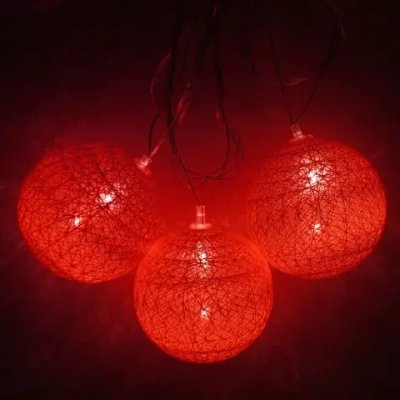 Гирлянда для дома 4 м, 20 ламп LED с насадками «Шар плетеный» d6 см, прозр.провод, IP-20, Красные шары (с возможностью соединения)