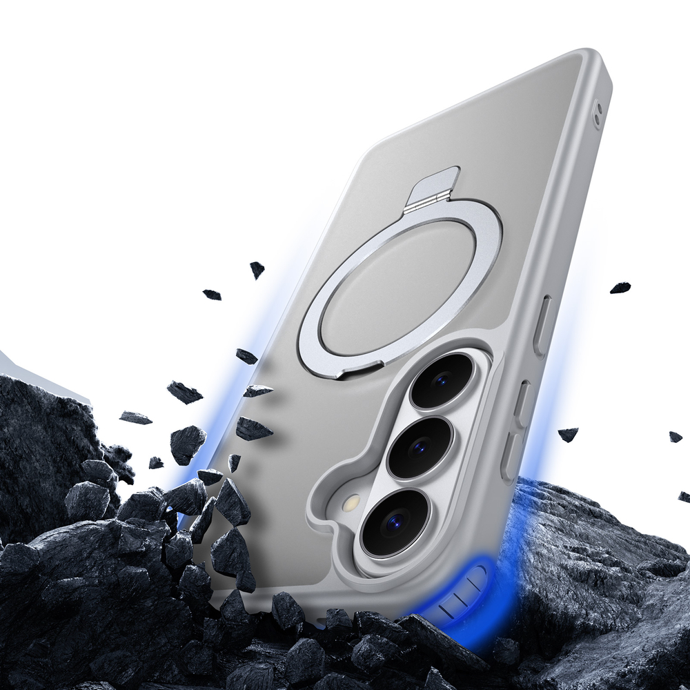 Матовый серый чехол с MagSafe для Samsung Galaxy S26+ Плюс, серия Yind Series Case от Dux Ducis (версия с магнитной откидной подставкой)