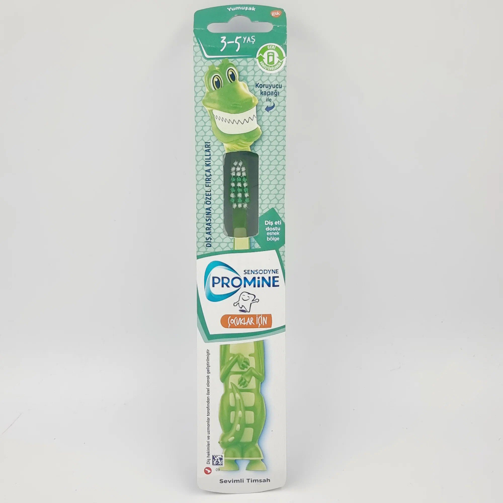 Sensodyne детская зубная щетка Promine от 3 до 5 лет, мягкая, зелены крокодил