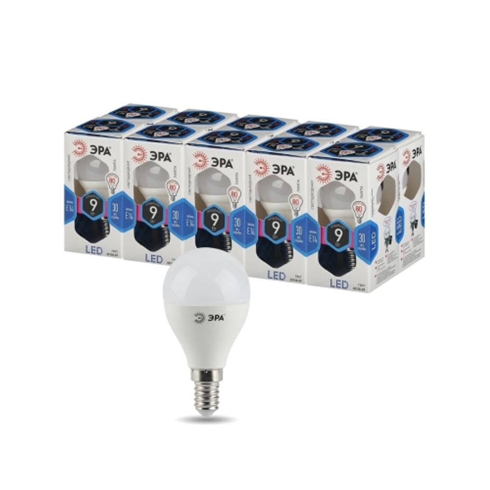Лампа светодиодная ЭРА STD LED P45-9W-840-E14 9Вт шар нейтральный белый свет Е14 | Лампы cветодиодные Шар (G/P)