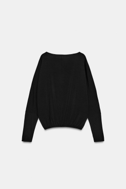 ZARA ФУТБОЛКА С ЭЛАСТИЧНЫМ НИЗОМ, ЧЕРНЫЙ