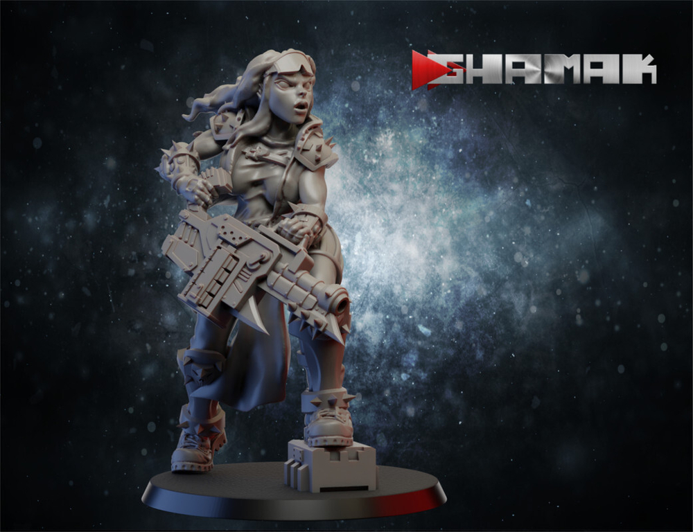 Necromunda Escher Gang Бандитка Эшер №12 с болтером миниатюра для dnd, днд, pathfinder, фентези, Настольная игра, НРИ, Варгейм, РПГ