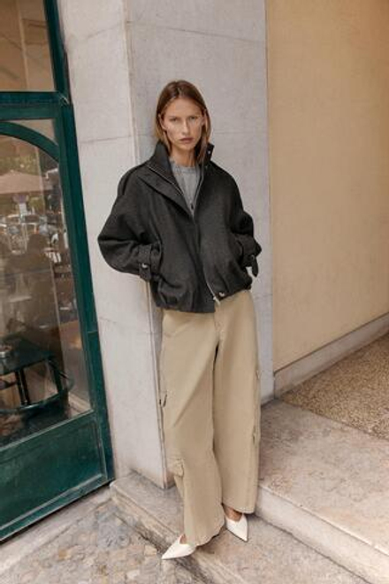 ZARA КУРТКА-БОМБЕР С ХЛЯСТИКАМИ, КОРИЧНЕВЫЙ МЕЛАНЖ
