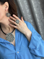 Серьги "розы" на петле, черненое серебро