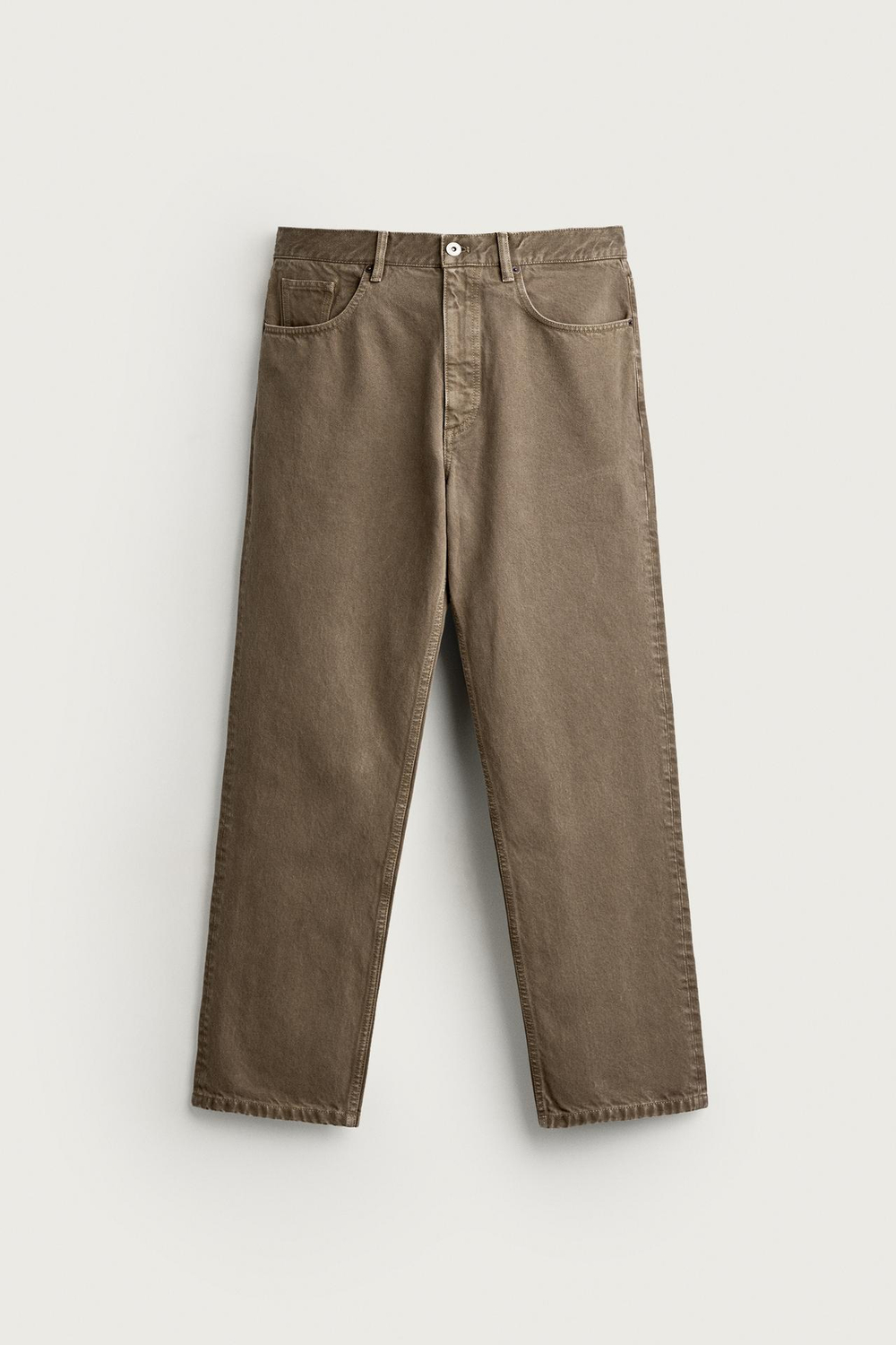 ZARA БРЮКИ STRAIGHT FIT С ЭФФЕКТОМ ВЫСТИРАННОЙ ТКАНИ, СВЕТЛО-ЗЕЛЕНЫЙ