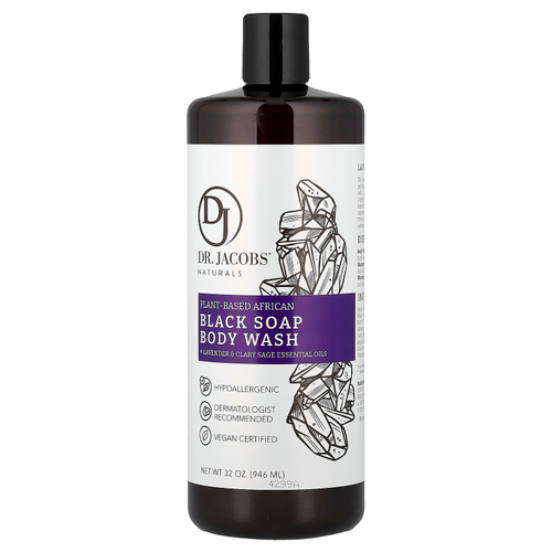 Dr. Jacobs Naturals, Африканское черное мыло для душа на растительной основе, эфирные масла лаванды и мускатного шалфея, 946 мл (32 унции)
