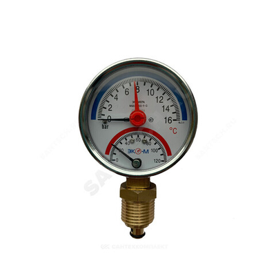 Термоманометр МД04 радиальный Дк80 0-1,6 МПа L=40мм G1/4" 160С с переходником на G1/2" ЭКОМЕРА МД04-80-G-1,6МПа-160-L-40-РИ