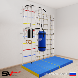 Шведская стенка Sv Sport 57470 (Турник стандарт/Брусья/Канат/Кольца/Цепь/Мешок 30кг/Мат 2м/Канатный лаз)