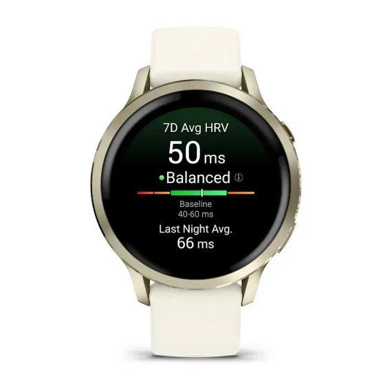 Смарт-часы Garmin Venu 4 41 мм в цвете лунное золото с силиконовым ремешком цвета слоновой кости