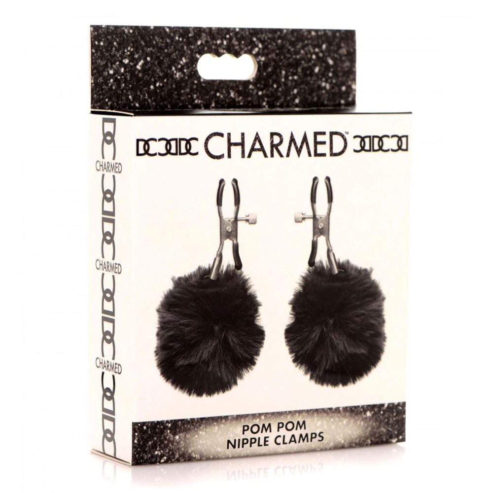 Зажимы для сосков с черным помпонами Pom Pom Nipple Clamps (Цвет: черный)