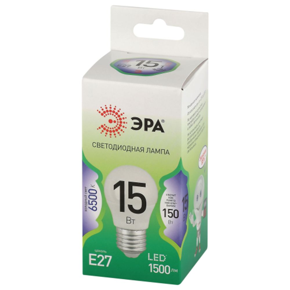Лампа светодиодная ЭРА GREEN LINE LED P45-15W-865-E27 GL 15Вт шар холодный свет E27 | Лампы cветодиодные Шар (G/P)