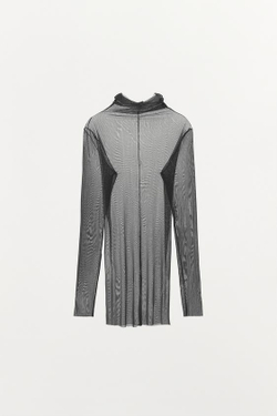 ZARA ТОП С ВОРОТНИКОМ-СТОЙКОЙ И 100% ШЕЛКОМ, СЕРЫЙ