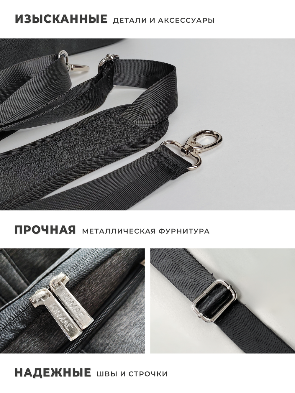 Сумка для ноутбука 15,6" и 17" с ремнем на плечо и 3 отделениями (Серый)