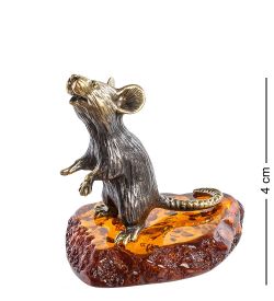Народные промыслы AM- 397 Фигурка «Крыса на подставке» (латунь, янтарь)