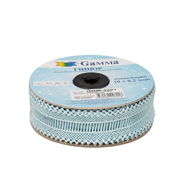 Кружево гипюр (плетёное) 33 мм / 10 метров, т.синий, Gamma GGM-3301