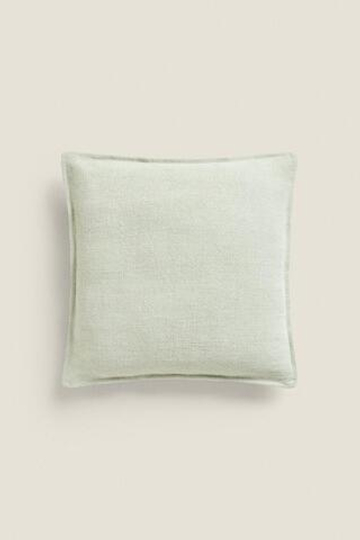 ZARA HOME ЛЬНЯНОЙ ЧЕХОЛ ДЛЯ ДЕКОРАТИВНОЙ ПОДУШКИ С КОНТРАСТНЫМИ КРАЯМИ, ЗЕЛЕНЫЙ