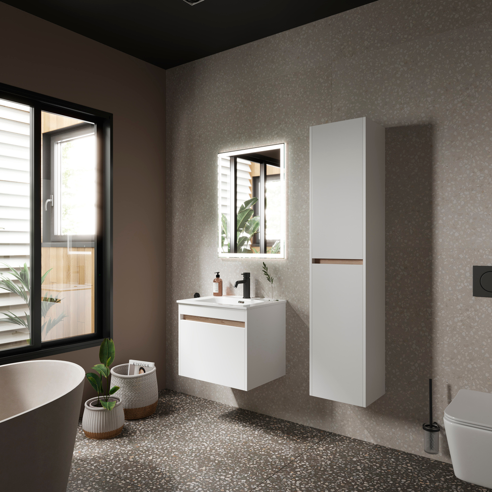 Тумба подвесная под раковину Sancos Smart, белый глянец 590х450х500, арт. SM60W