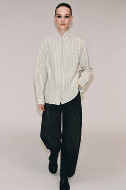 ZARA РУБАШКА В ПОЛОСКУ ZW COLLECTION, ЭКРЮ/СЕРЫЙ