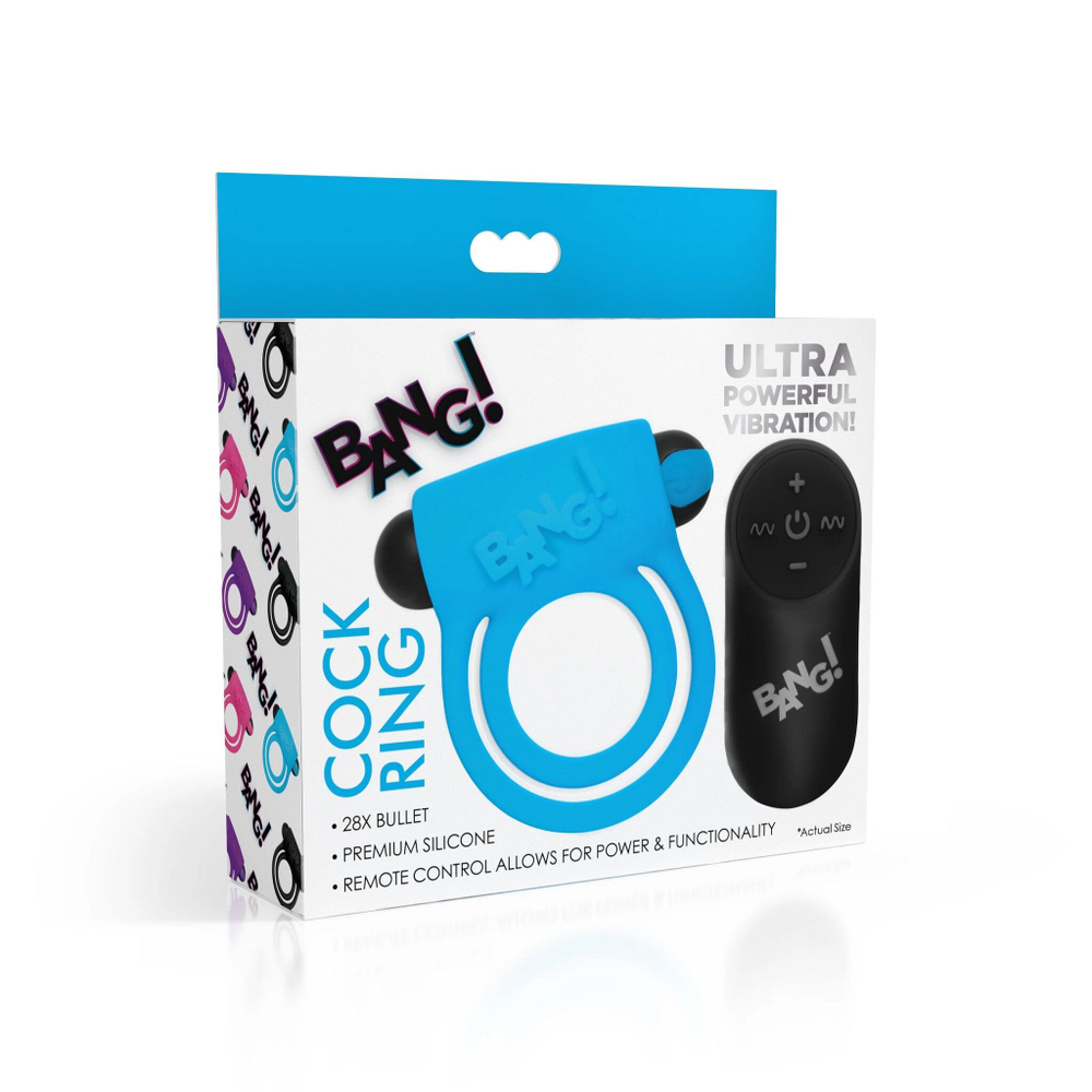 Голубое эрекционное виброкольцо 28X Remote Control Vibrating Cock Ring & Bullet (Цвет: голубой)