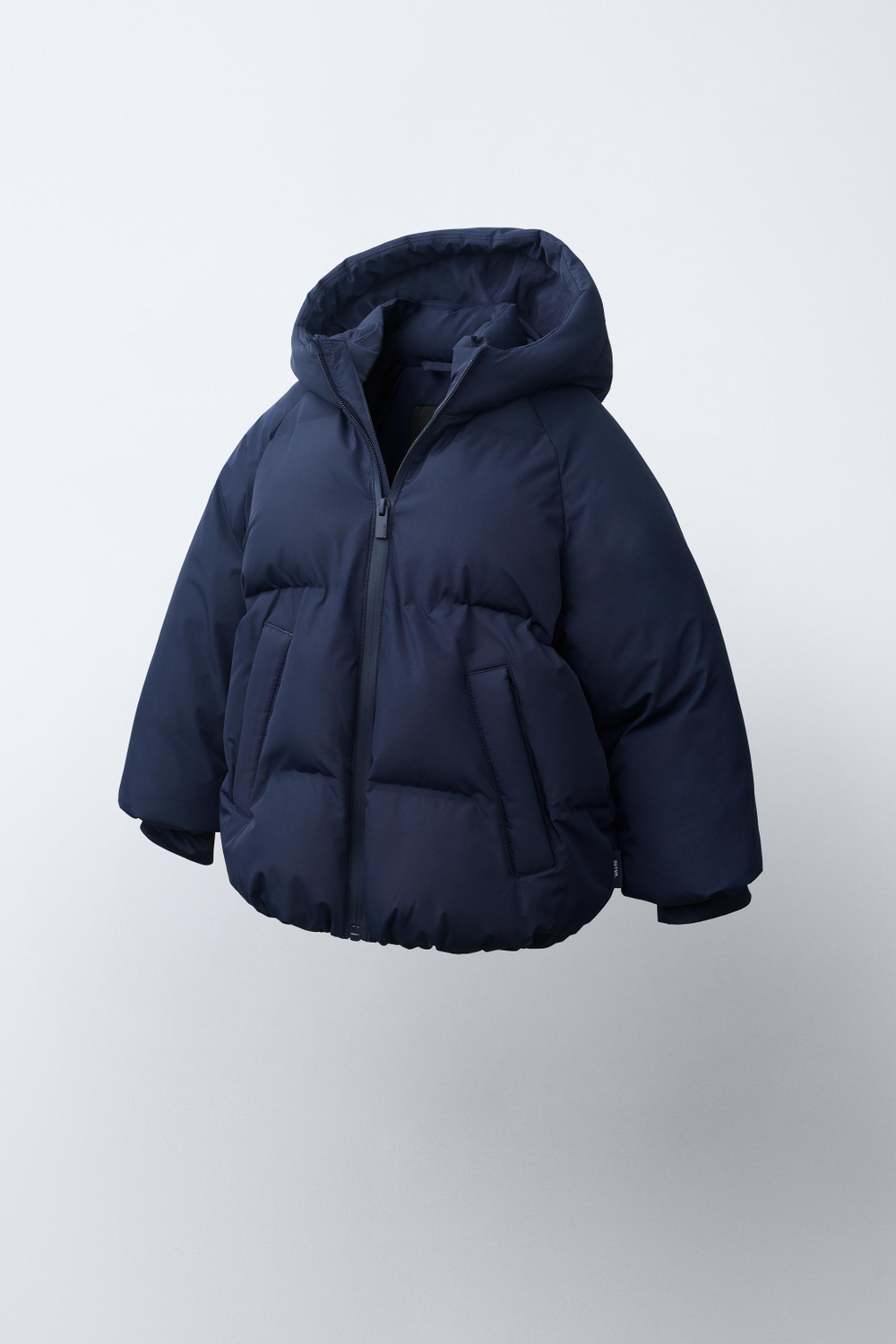 ZARA СТЕГАНОЕ ПАЛЬТО С КАПЮШОНОМ WATER REPELLENT, МОРСКОЙ СИНИЙ