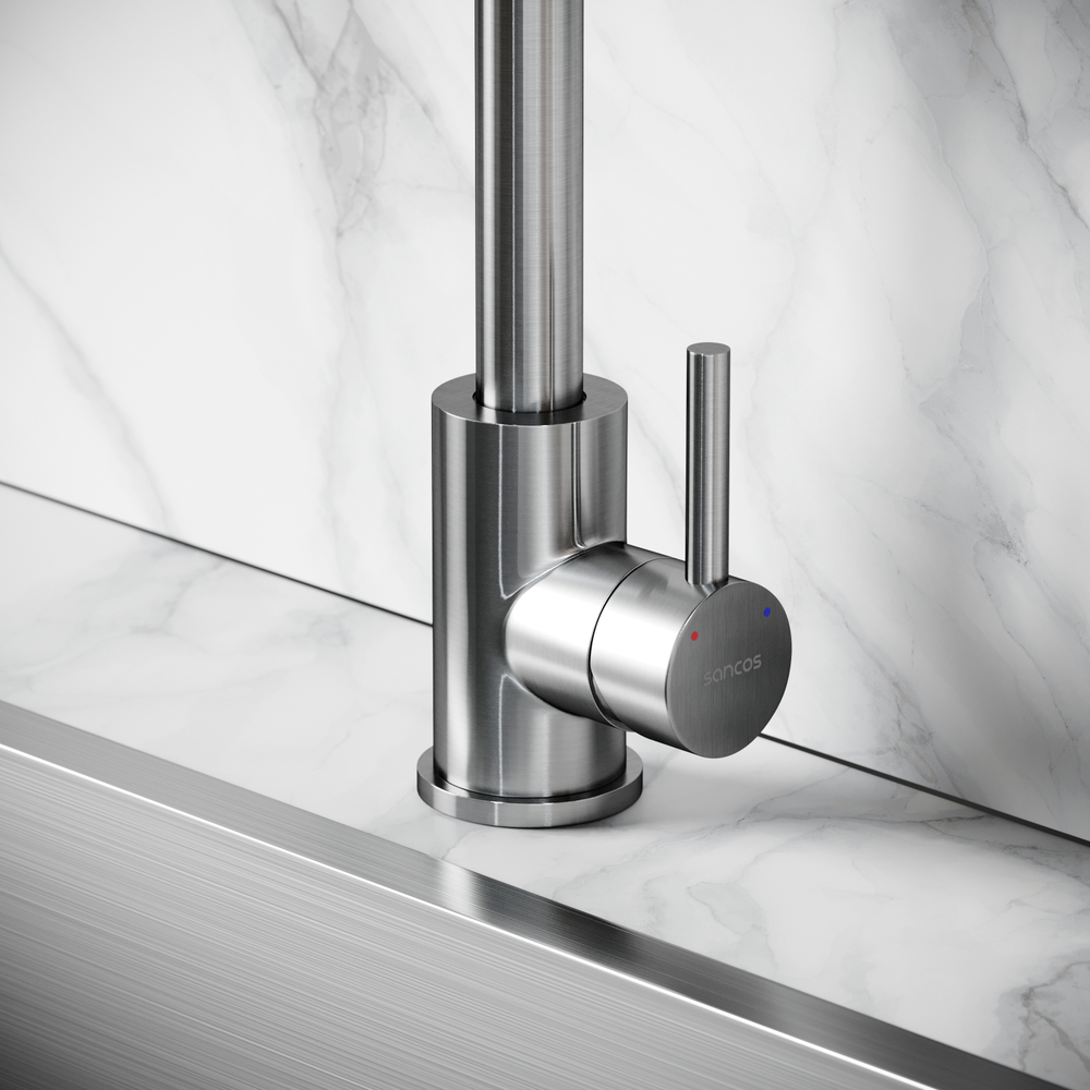 Смеситель для кухни из нержавеющей стали Sancos Stainless, с поворотным Г изливом, SC12002SS, арт. SC12002SS
