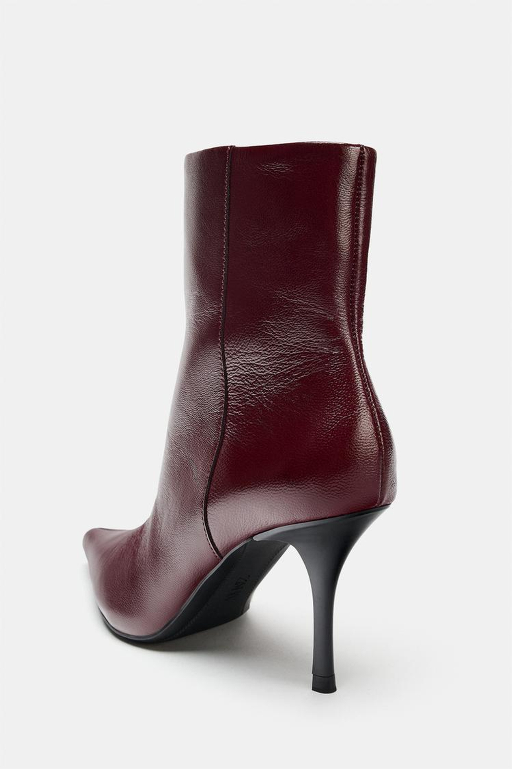 ZARA КОЖАНЫЕ БОТИЛЬОНЫ НА ВЫСОКОМ КАБЛУКЕ, БОРДОВО-КРАСНЫЙ